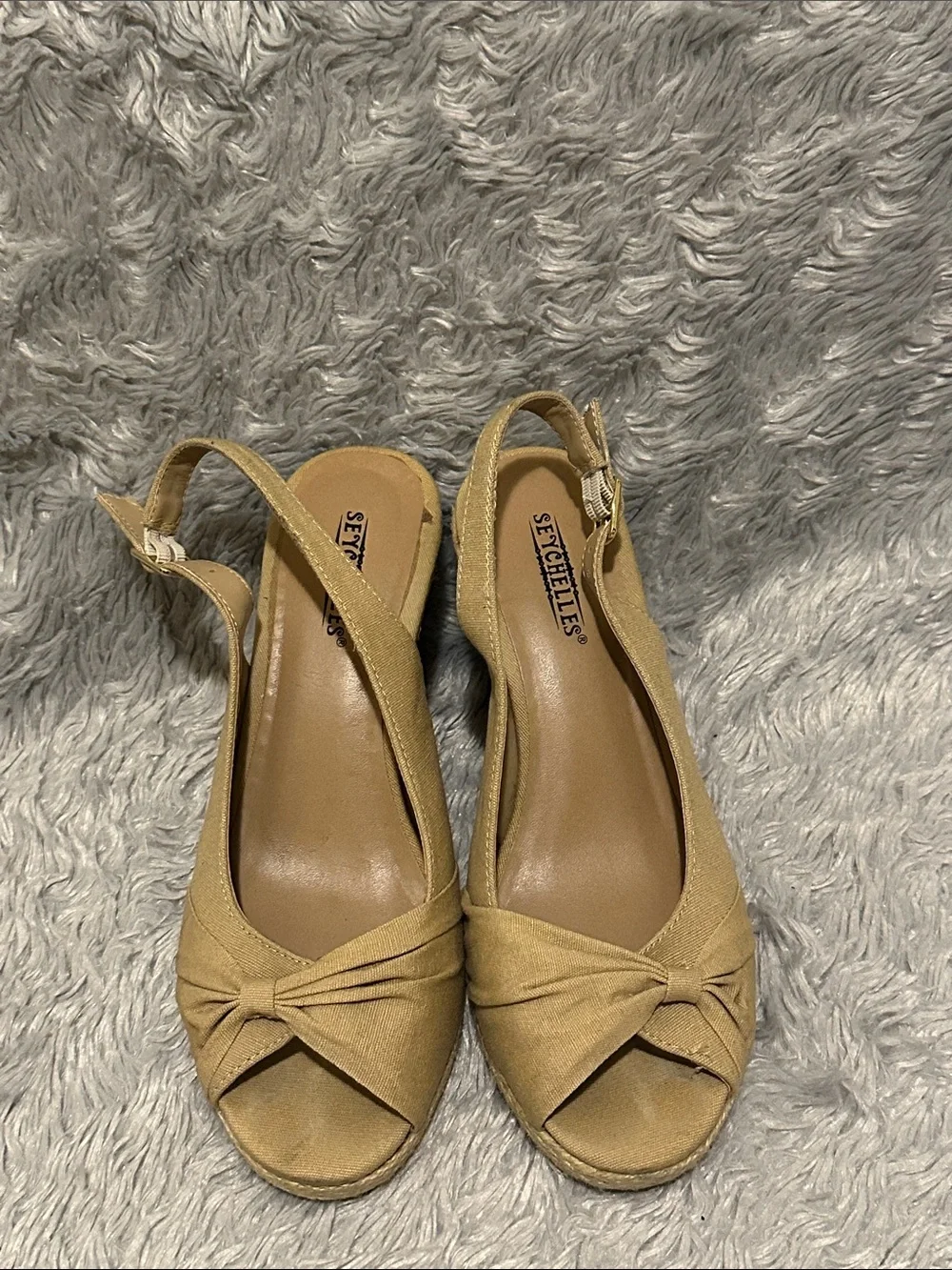 Seychelles Tan Knotted Slingback Espadrille Cork Wedges